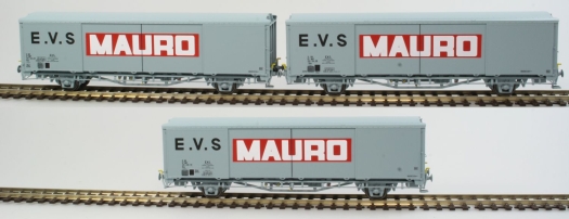 Coffret de 3 wagons couvert EVS SNCF livrée gris à parois planes et logo MAURO époque IV-V