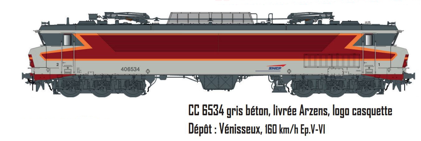 CC 6534 gris béton, livrée Arzens, logo casquette Dépôt : Vénisseux, 160 km/h Ep.V-VI ANALOGIQUE