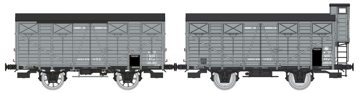 Set 2 wagons couverts OCEM 19 gris Midi ép. II