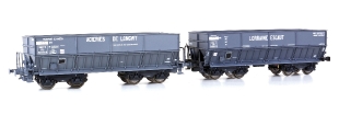 Set de 2 wagons SNCF DM+DM Aciéries de Longwy, bords bas, gris foncé