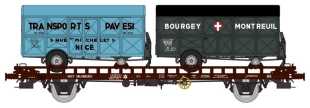 Wagon UFR biporteur + 2 remorques Pavesi + Bourgey Montreuil SNCF ép. III