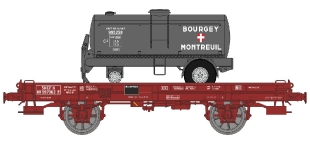 Wagon UFR monoporteur remorque citerne Bourgey Montreuil SNCF ép. III