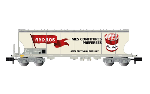 Wagon-trémie à bogies avec parois rondes pour le transport de céréales  Andros  SNCF ép. IV (échelle N)