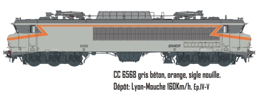 CC 6568 gris béton, orange, sigle nouille. Dépôt: Lyon-Mouche 160Km/h. Ep.IV-V ANALOGIQUE