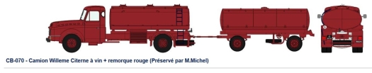 Camion Willeme Citerne à vin + remorque rouge (Préservé par M.Michel)