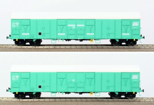 Coffret de 2 wagons Gahkkss 16-6 livrée vert, toit blanc, petit logo FRET, ME 160km/h SNCF