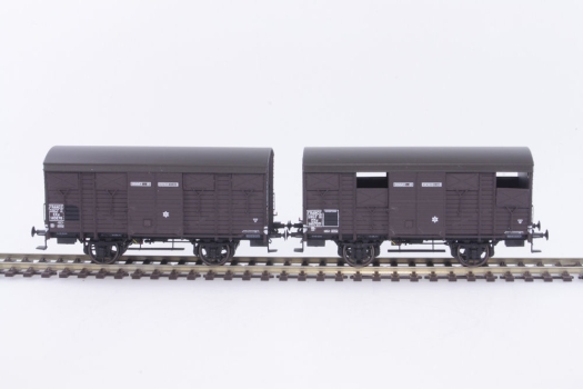 Set 2 wagons couverts 20T PLM bruns SNCF ép. IIIa