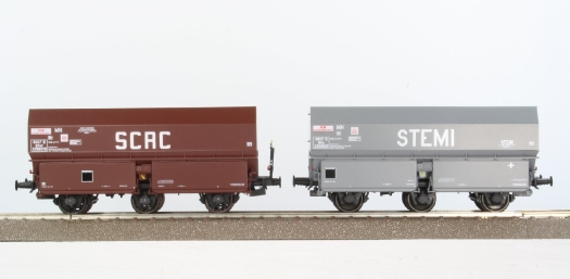 Set 2 wagons coke MH45 à 3 essieux gris STEMI + brun SCRC SNCF ép. III Promo REE janvier 2019