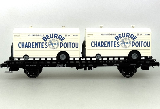Wagon UFR biporteur + 2 remorques Beurre Charentes Poitou SNCF ép. III