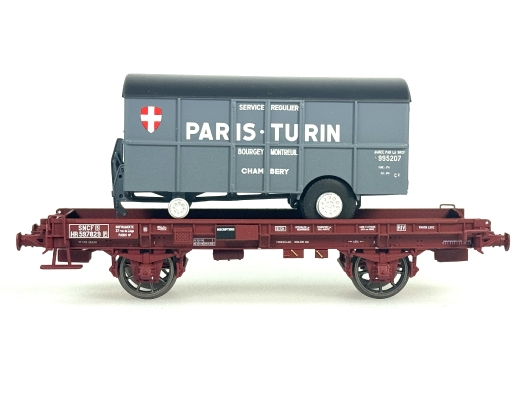 Wagon UFR monoporteur remorque tôlée Paris Turin SNCF ép. III