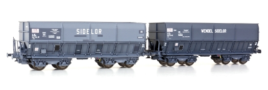 Coffret de 2 wagons DMH + DMH, Sidelor/ Wendel Sidelor, bords bas, gris foncé SNCF