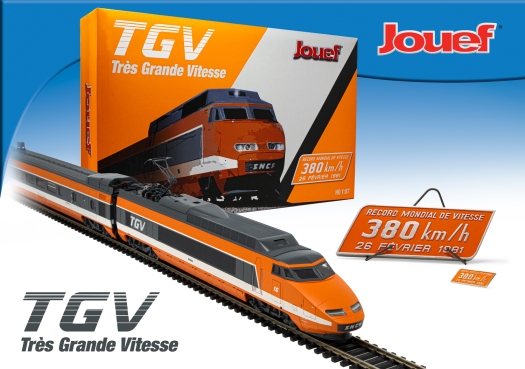 HJ2412 SNCF, ensemble 4 unités, TGV Sud-Est, livrée orange, période IV - « Record du monde 26 février 1981 : 380 km/h ».