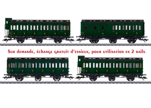 Set 4 voitures 3 essieux à portières latérales SNCF ép. III