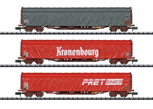 Set 3 wagons bâchés Rils rouge Fret SNCF + Kronenbourg + gris avec fdc SNCF ép. VI en N