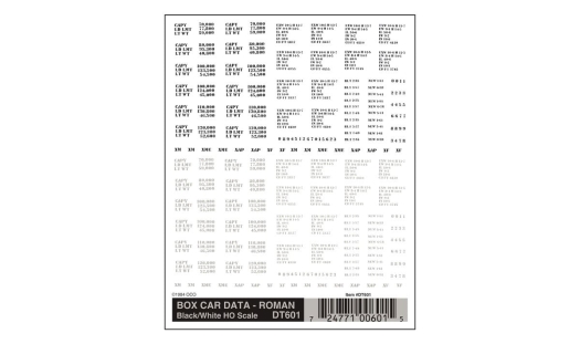 Box Car Data Roman Noir/Blanc Échelle HO (Transferts à sec)