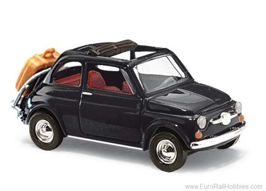 Fiat 500 noir + valise on tour