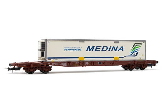 HJ6211 SNCF, wagon porte-conteneurs à 4 essieux Sgss avec caisse mobile « Medina », période V.