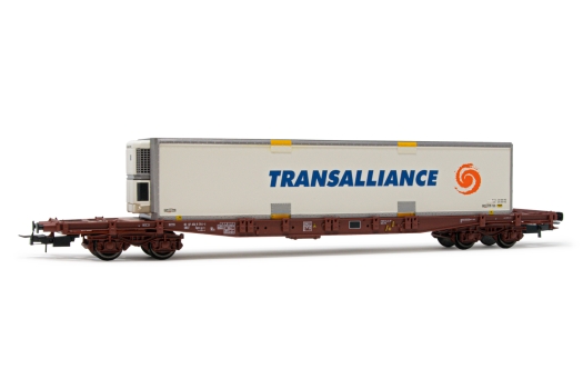 HJ6214 SNCF, wagon porte-conteneurs à 4 essieux Sgss avec caisse mobile « Transalliance », période V.