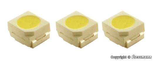 LED blanche, L 2,9 x W 3,5 mm, résistances incl., 3 pièces