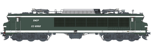 Locomotive électrique CC6552 vert ligne blanche livrée Maurienne équipée 3ème rail