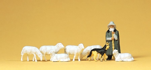 Moutons (x6), berger et chien
