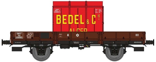 Wagon plat OCEM 29 brun + cadre Bedel & Cie SNCF ép. IIIb