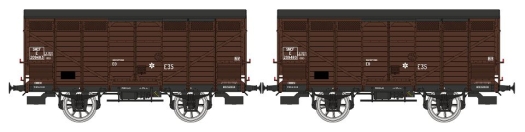 Set 2 wagons primeurs Type 3 bruns SNCF ép. IIIb