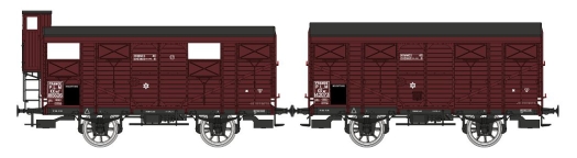 Set 2 wagons couverts 20 t rouge Sideros PLM ép. II