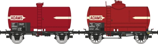 Set de 2 citernes ADAMS, rouge châssis noir noir, SNCF Ep. III