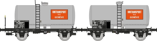 Set de 2 citernes VINTRANSPORT GENEVE, métal châssis noir, SNCF Ep. III