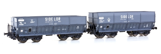 Set de 2 wagons SNCF DM+DMH Sidelor, bords bas, gris foncé