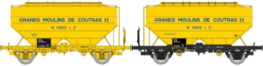 Set de 2 wagons céréaliers « GRANDS MOULINS DE COUTRAS », jaunes, Ep. IV WB 733
