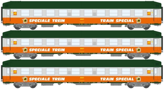 Set 3 voitures UIC couchettes Train spécial gris / orange FTS ép. IV