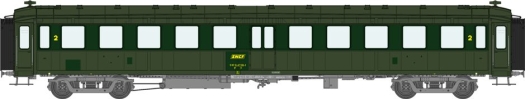 Voiture Bacalan verte reprise de peinture 2ème SNCF encadré jaune ép. IV