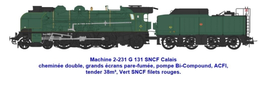 Vapeur 2-231 G 131 SNCF CALAIS, Ep.III, DCC Sonorisée - Fumée Pulsée