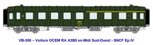 Voiture OCEM RA A3B5 ex-Midi Sud-Ouest - SNCF Ep.IV