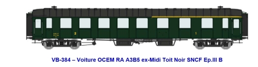 Voiture OCEM RA A3B5 ex-Midi Toit Noir SNCF Ep.III B