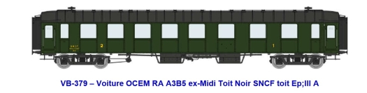 Voiture OCEM RA A3B5 ex-Midi Toit Noir SNCF toit Ep;III A