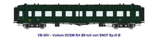 Voiture OCEM RA B9 toit vert SNCF Ep.III B