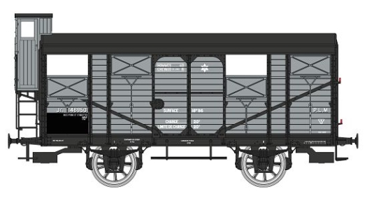 Wagon couvert 20 t gris ferrures noires à guérite PLM ép. II nouveau tarif juin 2022