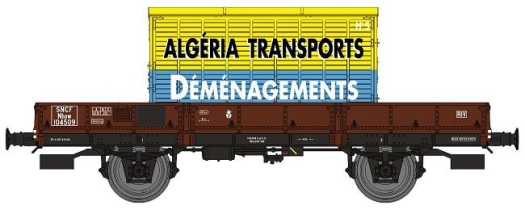 Wagon plat OCEM 29 brun + cadre Algéria Transports SNCF ép. IIIb