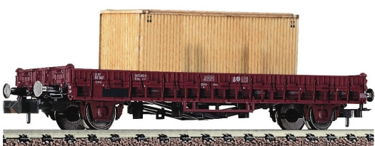 Wagon plat brun + caisse en bois SNCF (échelle N)