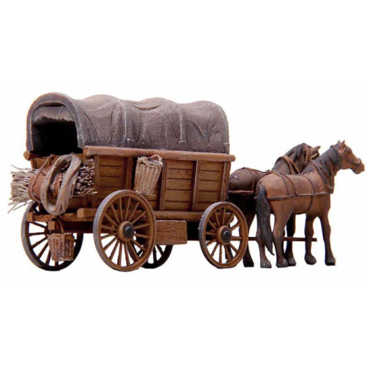 Chariot couvert avec 2 chevaux (Kit en résine à monter)