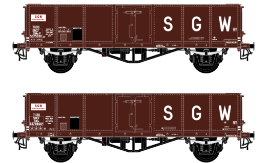 Set 2 wagons tombereaux Villach métallisés SGW SNCF ép. IIIb