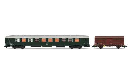 Coffret de 2 unités train de maintenance SNCF composé de 1 voiture ex B10 et 1 wagon G4 ép. IV-V (échelle N)