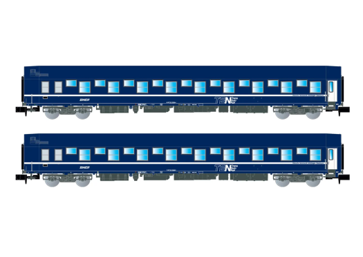 Coffret de 2 voitures-lits SNCF T2, livrée bleue avec logo «nouille»