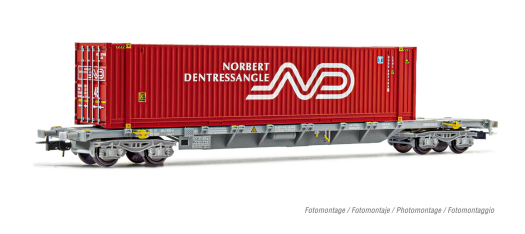 SNCF, wagon porte-conteneurs à 4 essieux Sgss, chargé avec un conteneur de 45' «Norbert Dentressangle», ép. V-VI
