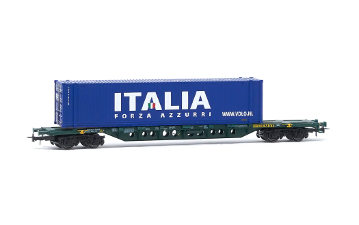 Wagon porte-conteneurs type Sgns  livrée verte FS CEMAT avec conteneur 45' ITALIA, ép. V-VI