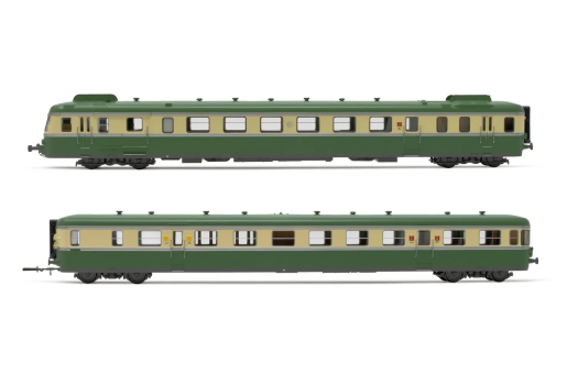 Autorail à 2 voitures RGP II X 2716 avec remorque XR 7719, avec déflecteurs de fumée, livrée vert/beige, ép. III-IV