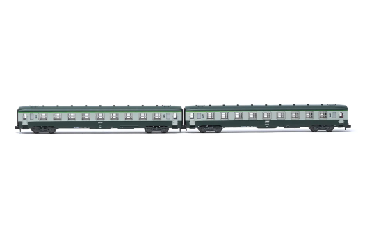 Coffret de 2 voitures SNCF DEV AO B9 livrée verte/grise avec logo Encadré ép. IV (échelle N)